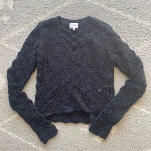 Wilfred Aritzia Messac Black Knit Crochet V-Neck Sweater S